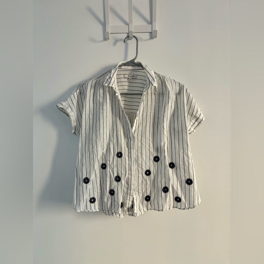 Madewell Navy and White Striped Button-Down Shirt